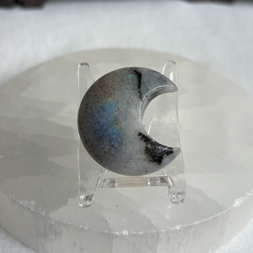 Labradorite crystal moon carving